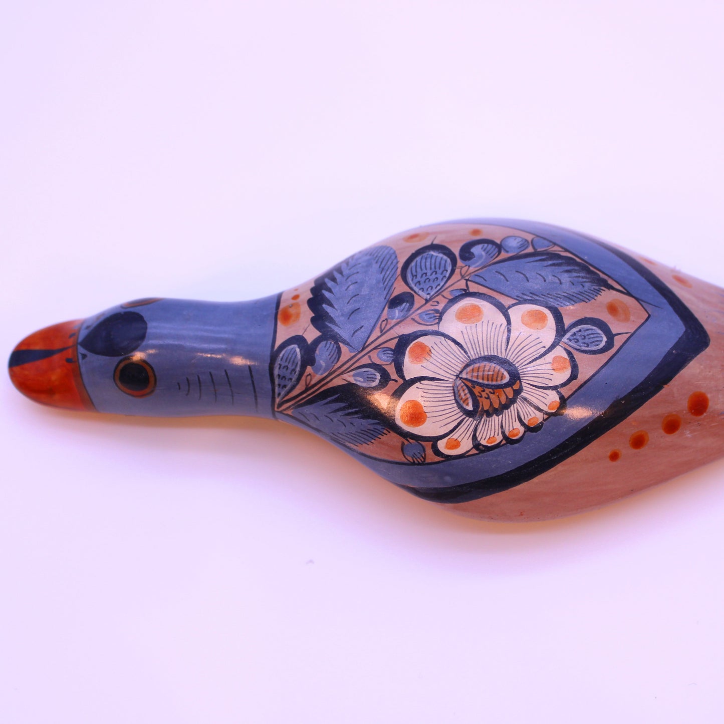 Hand-Painted Burnished Clay Blue Duck - Colorful Details | Mexican Folk Art Ceramic