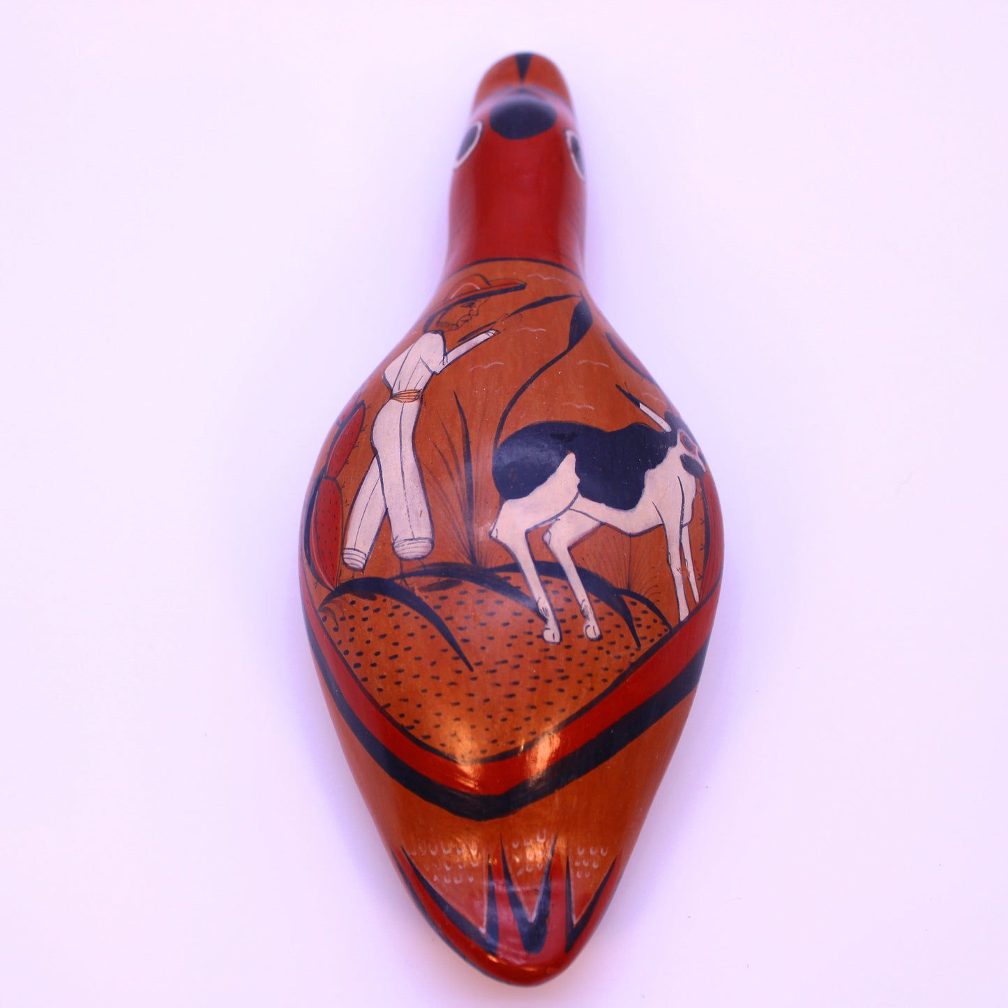 Hand-Painted Burnished Clay Red Duck - Colorful Details | Mexican Folk Art Ceramic