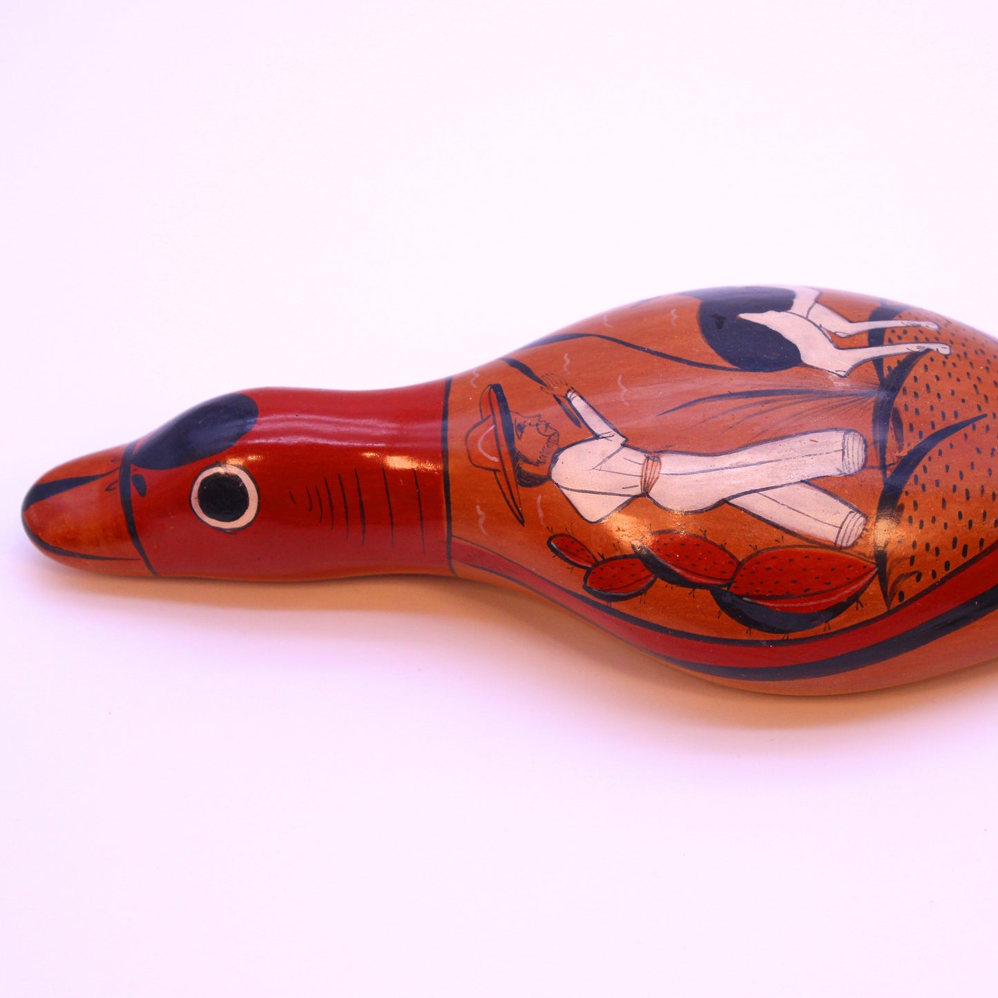 Hand-Painted Burnished Clay Red Duck - Colorful Details | Mexican Folk Art Ceramic