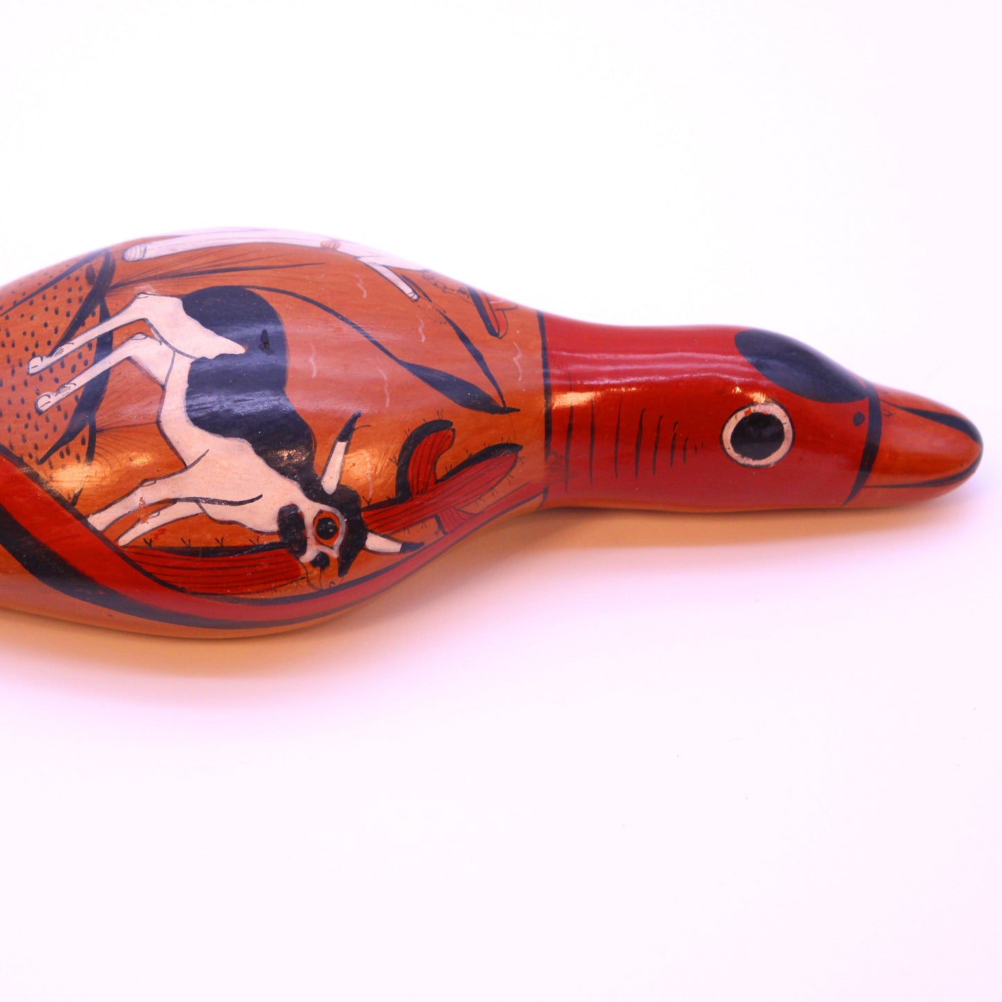 Hand-Painted Burnished Clay Red Duck - Colorful Details | Mexican Folk Art Ceramic