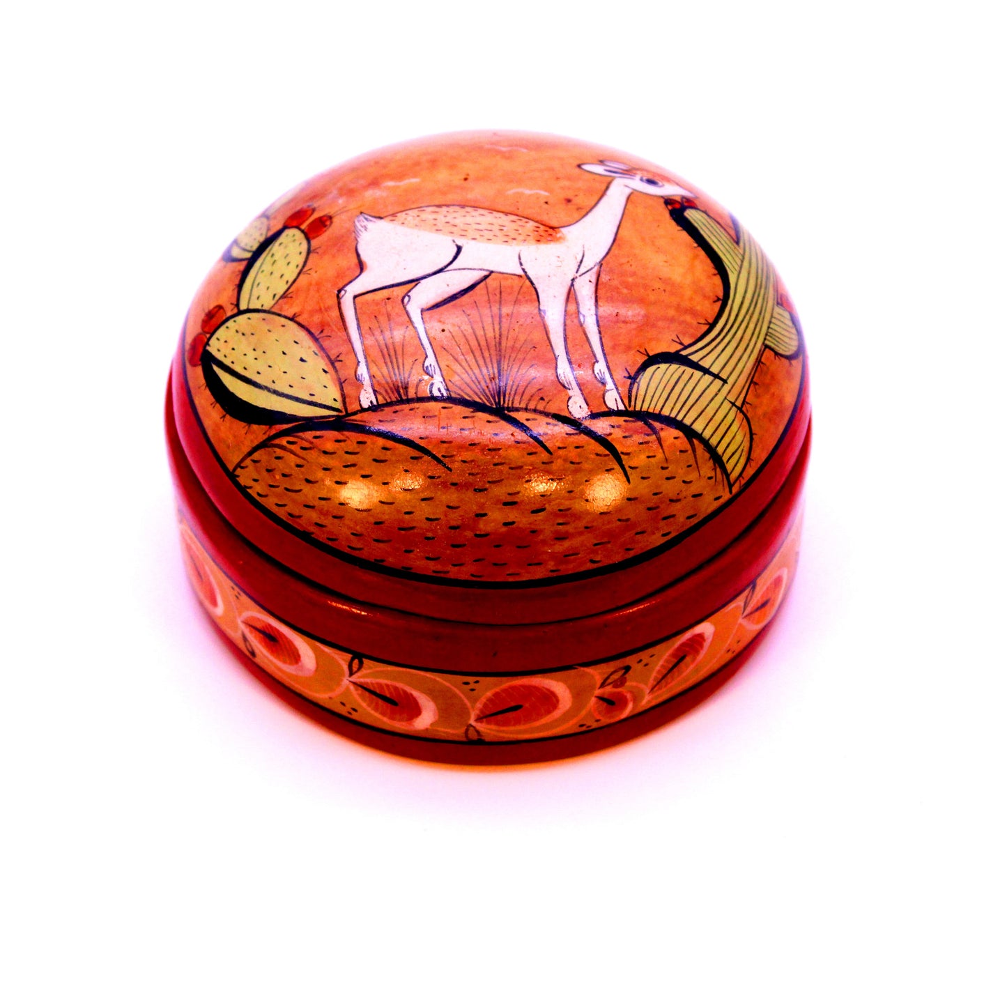 Hand-Painted Burnished Clay Medium Box - Brown | Mexican Folk Art Ceramic