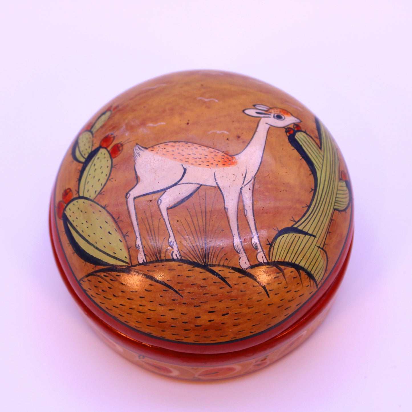 Hand-Painted Burnished Clay Medium Box - Brown | Mexican Folk Art Ceramic