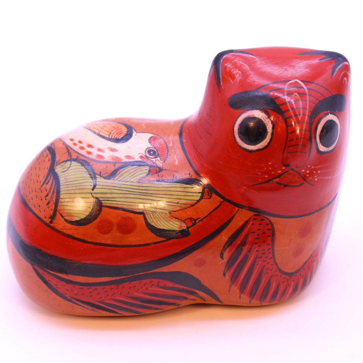 Hand-Painted Burnished Clay Cat - Orange | Mexican Folk Art Ceramic Figure