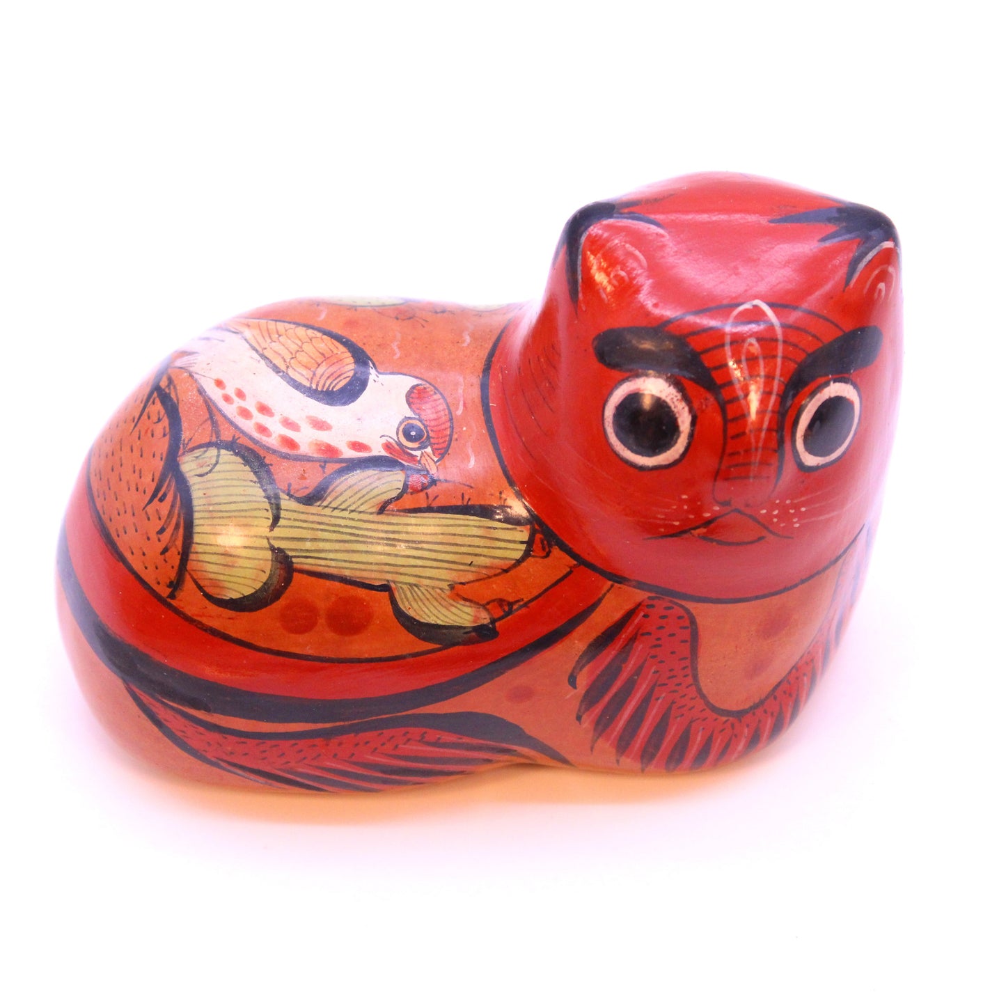 Hand-Painted Burnished Clay Cat - Orange | Mexican Folk Art Ceramic Figure