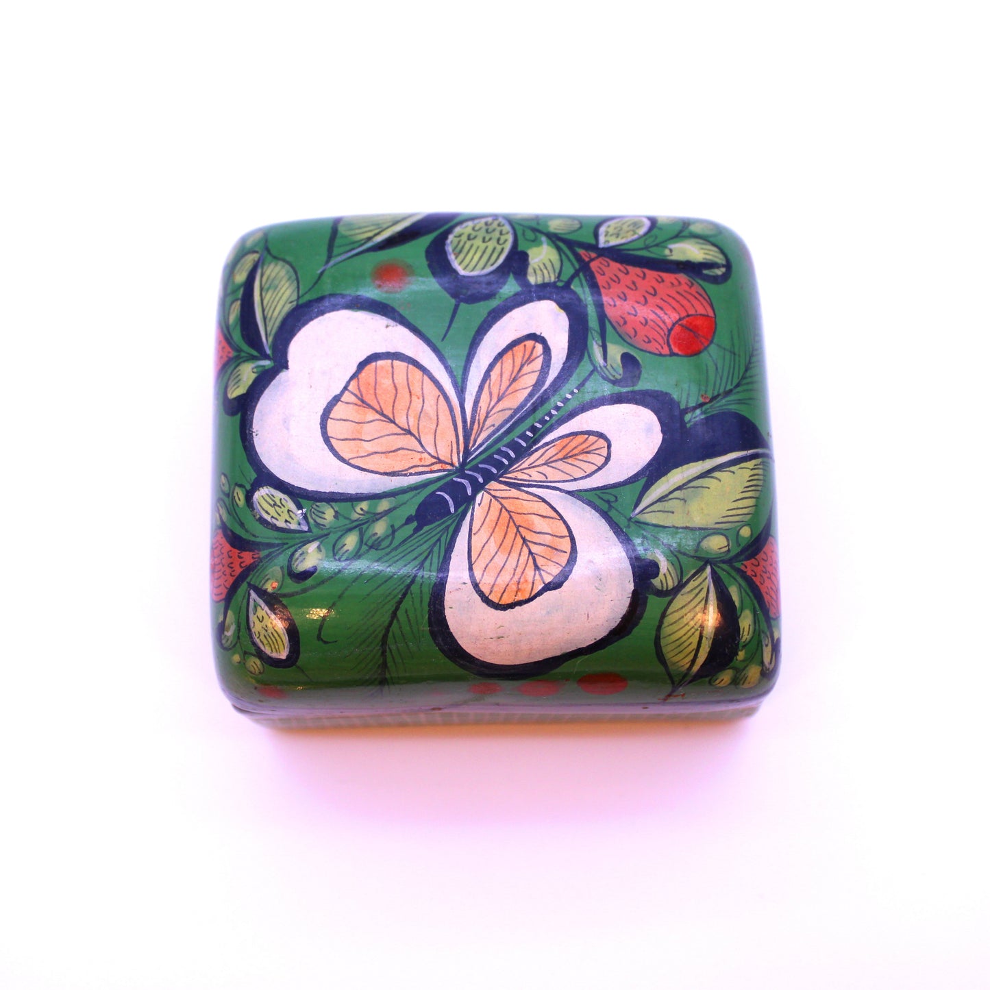 Hand-Painted Burnished Clay Medium Box - Green | Mexican Folk Art Ceramic