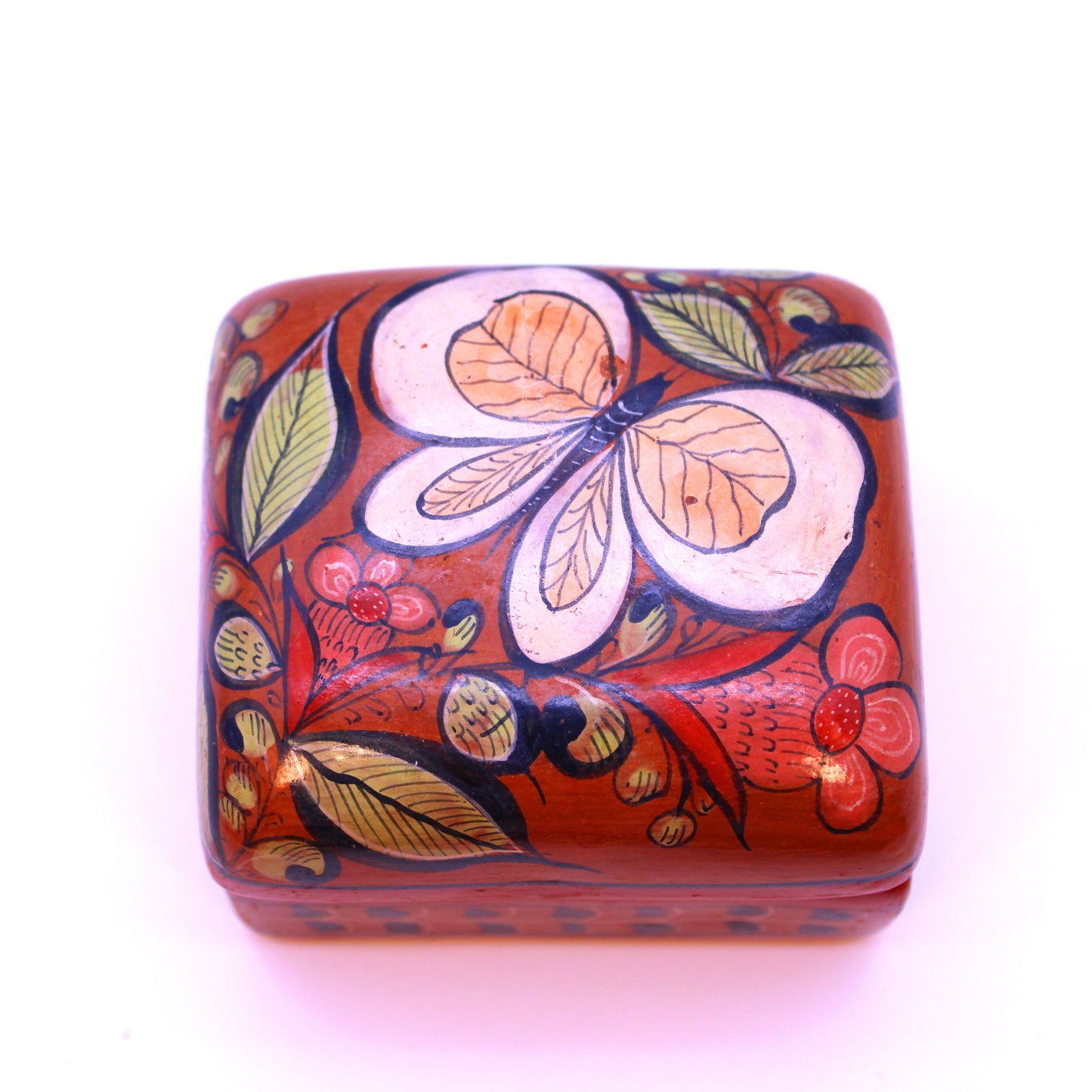 Hand-Painted Burnished Clay Medium Box - Various Colors | Mexican Folk Art Ceramic