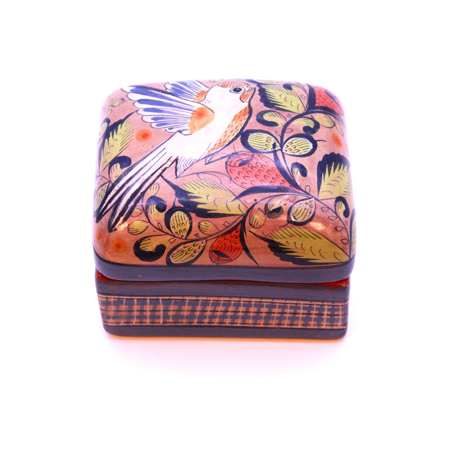 Hand-Painted Burnished Clay Medium Box - Colorful II | Mexican Folk Art Ceramic