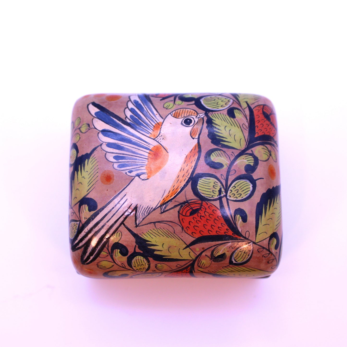 Hand-Painted Burnished Clay Medium Box - Colorful II | Mexican Folk Art Ceramic