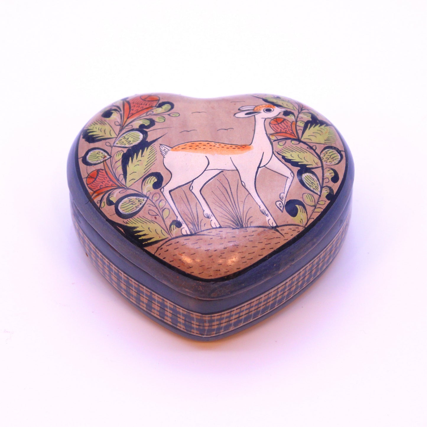 Hand-Painted Burnished Clay Heart Box - Multicolor | Mexican Folk Art Ceramic