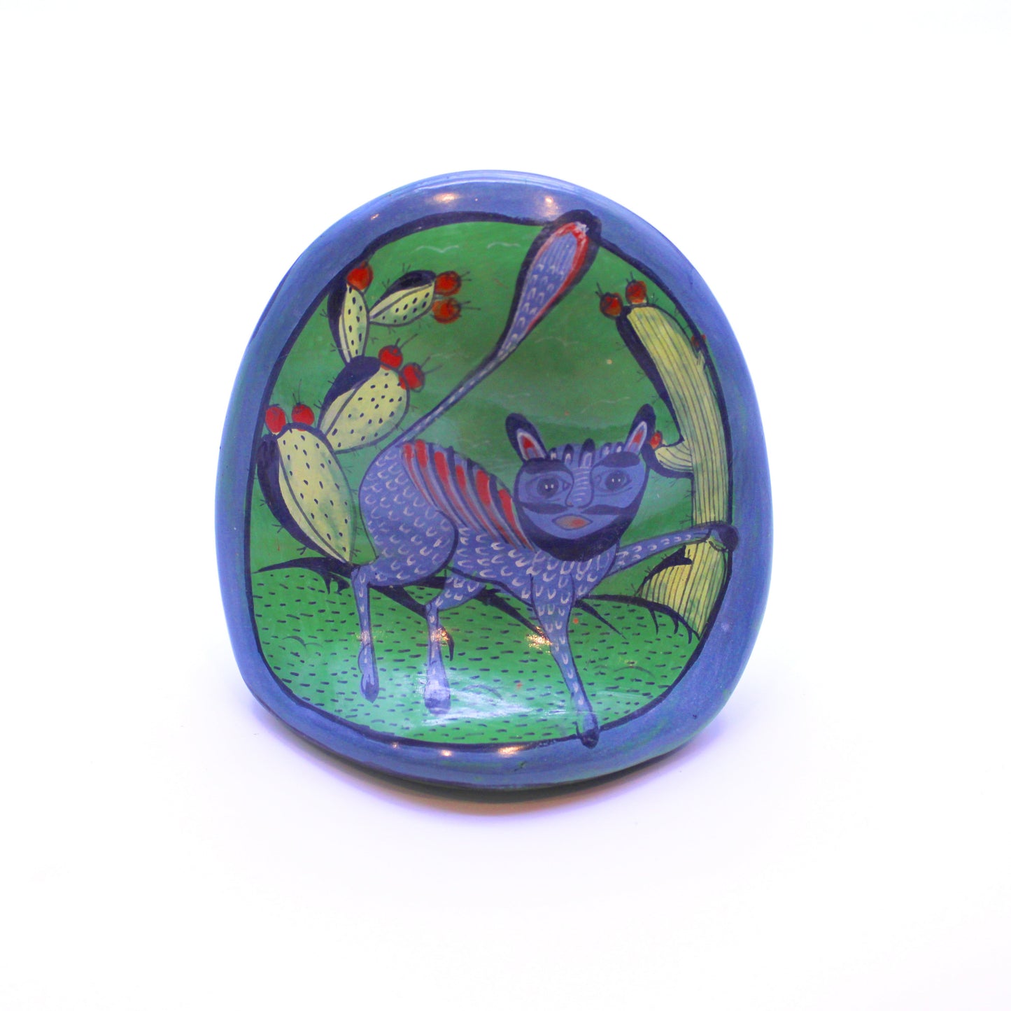 Hand-Painted Burnished Clay Green Owl - Mexican Folk Art Ceramic Figure