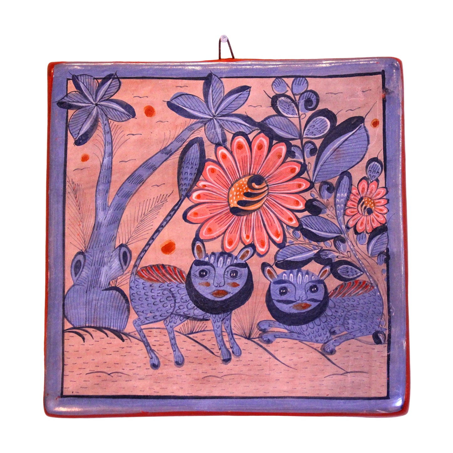 Hand-Painted Burnished Clay Mosaic - Tropical Colors | Mexican Folk Art Ceramic