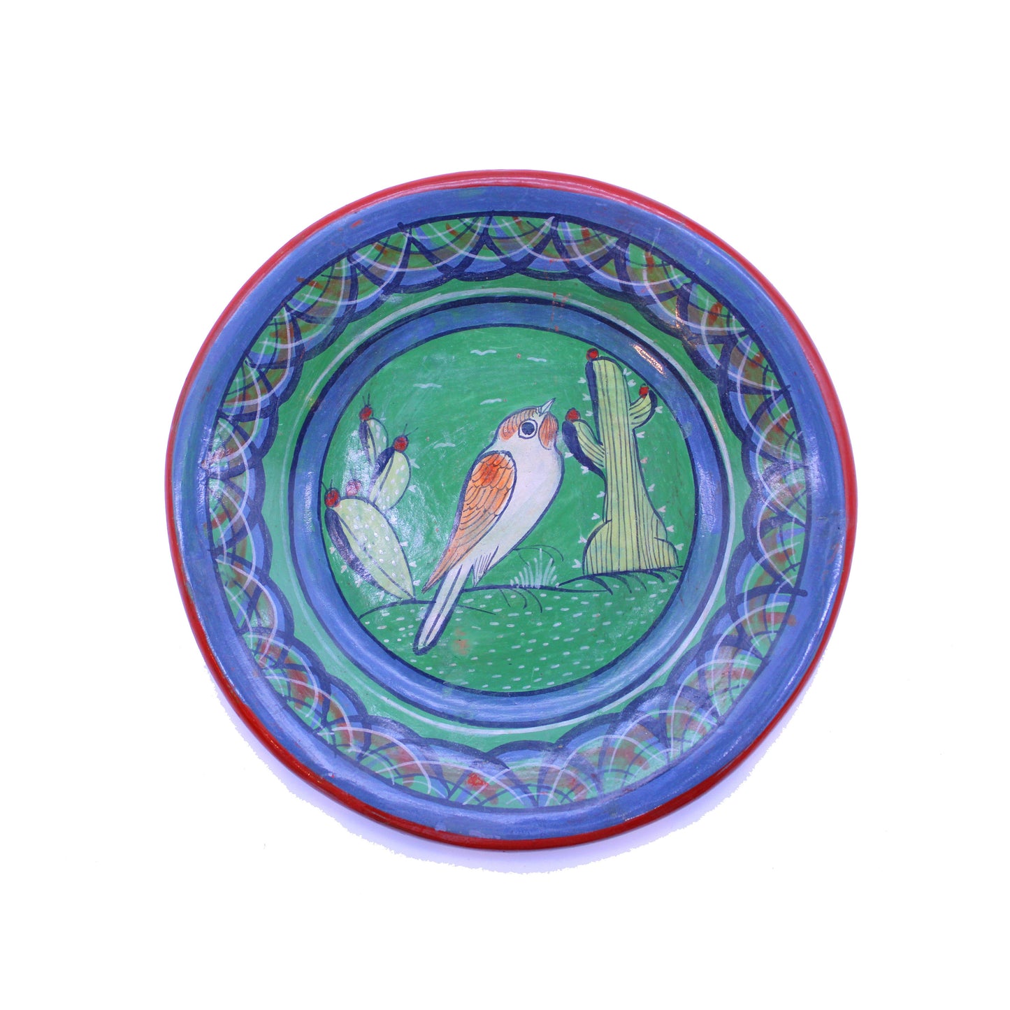Hand-Painted Burnished Clay Wall Plate - Small V | Mexican Folk Art Ceramic