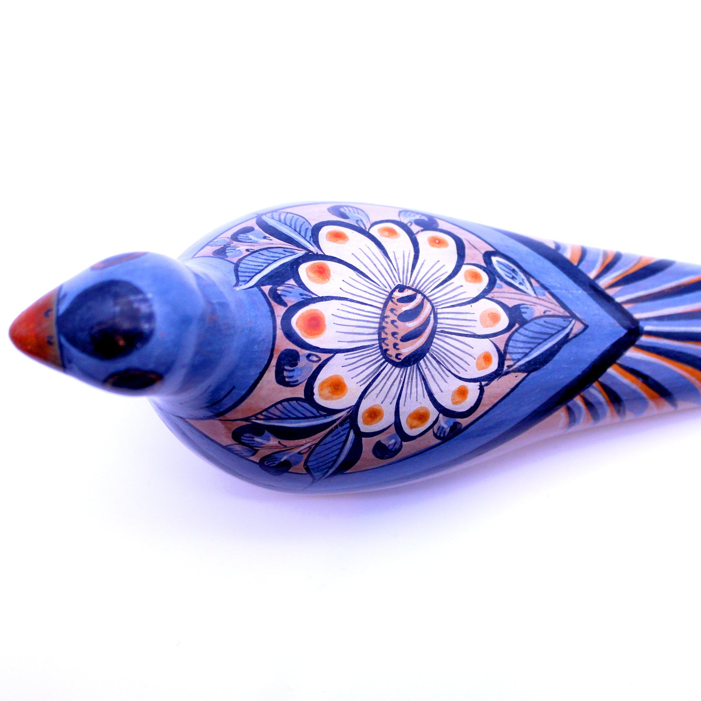 Hand-Painted Burnished Clay Blue Pigeon - Mexican Folk Art Ceramic Figure