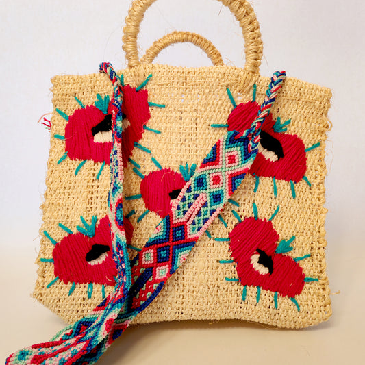 Handwoven Jute Handbag - Colorful Mexican Artisan Tote Bag