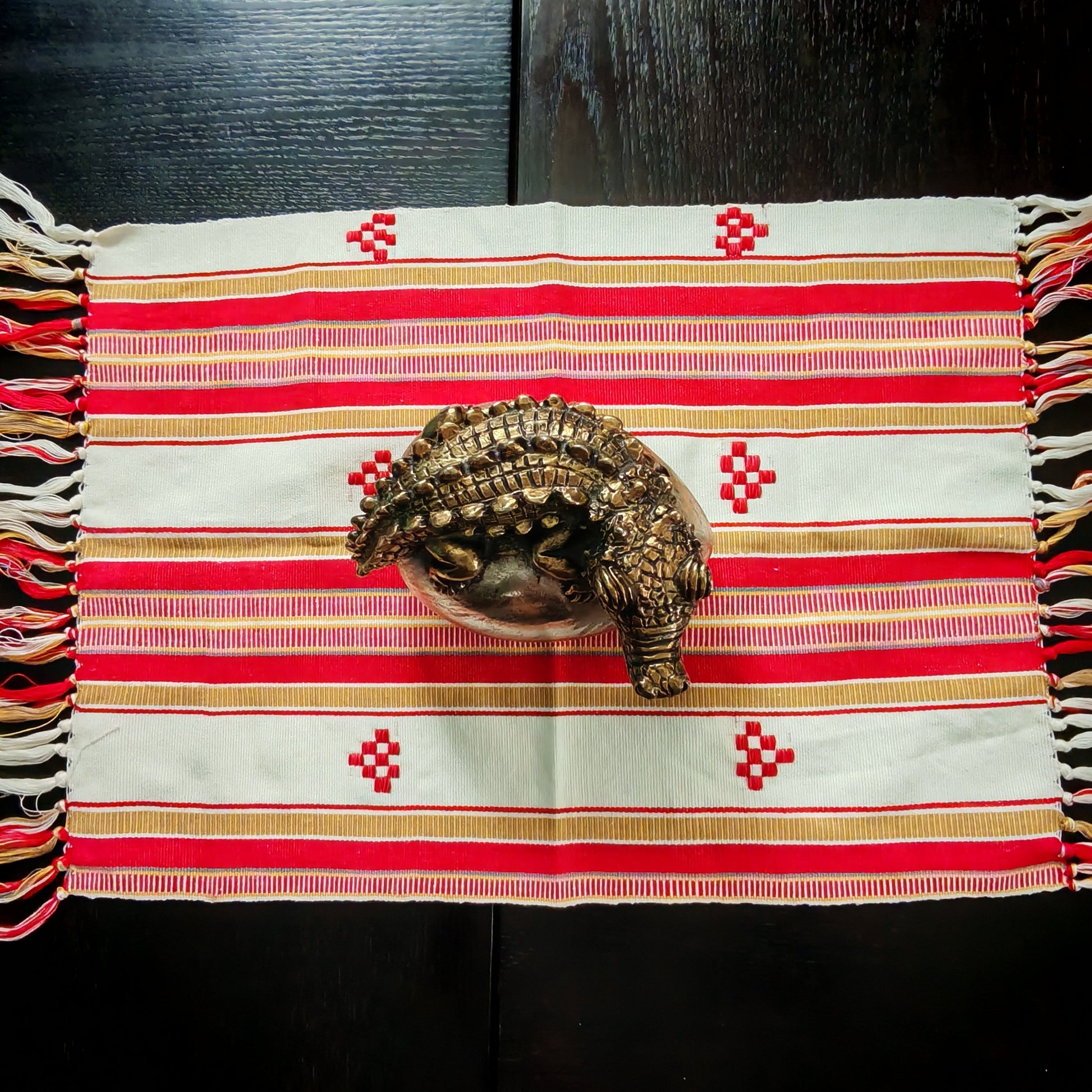 Handwoven napkin with colorful traditional Mexican textile design - table decor