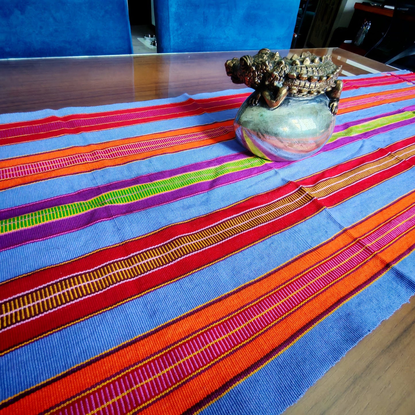 Mexican handwoven table runner detail - colorful artisan craftsmanship