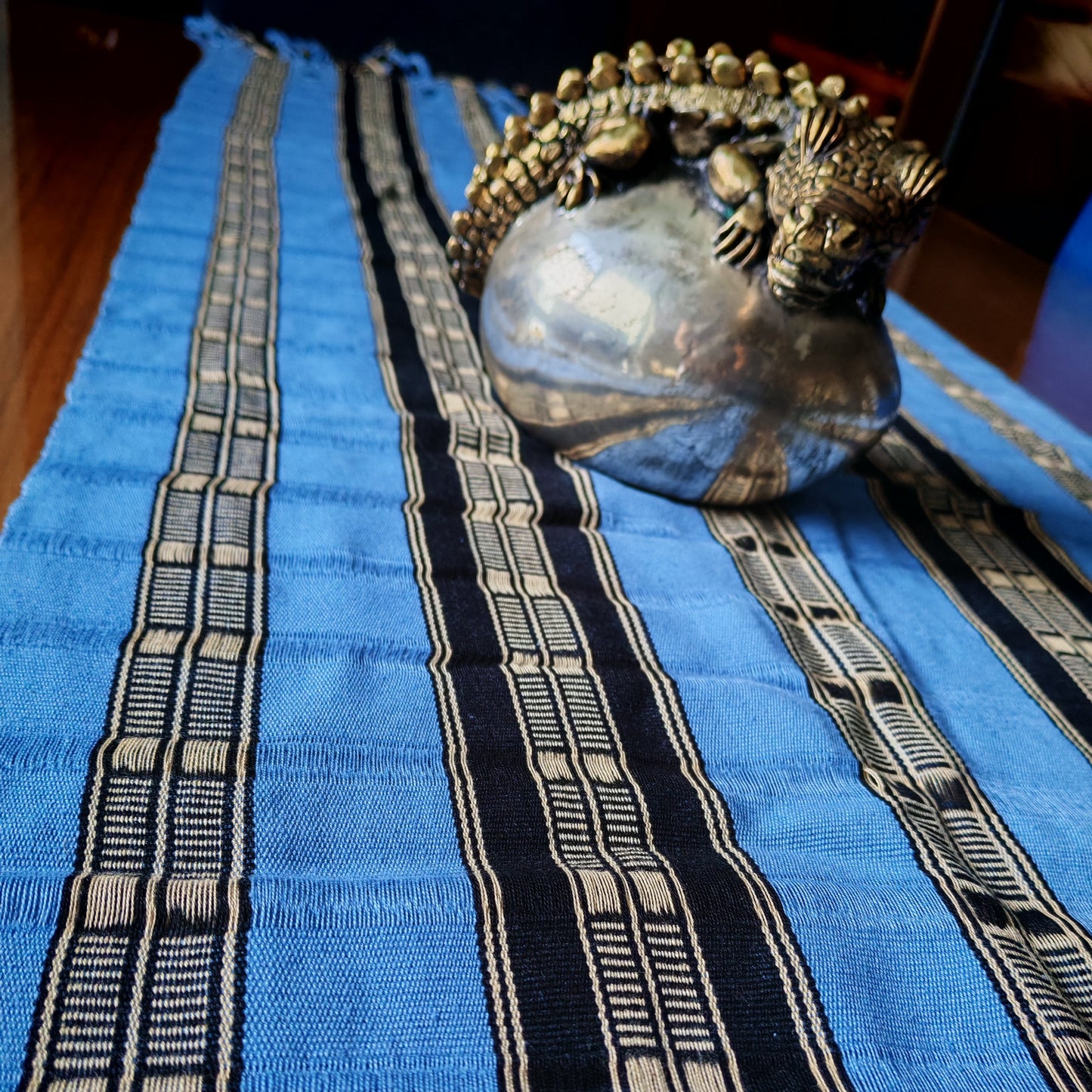 Mexican artisan table runner detail - handwoven colorful pattern
