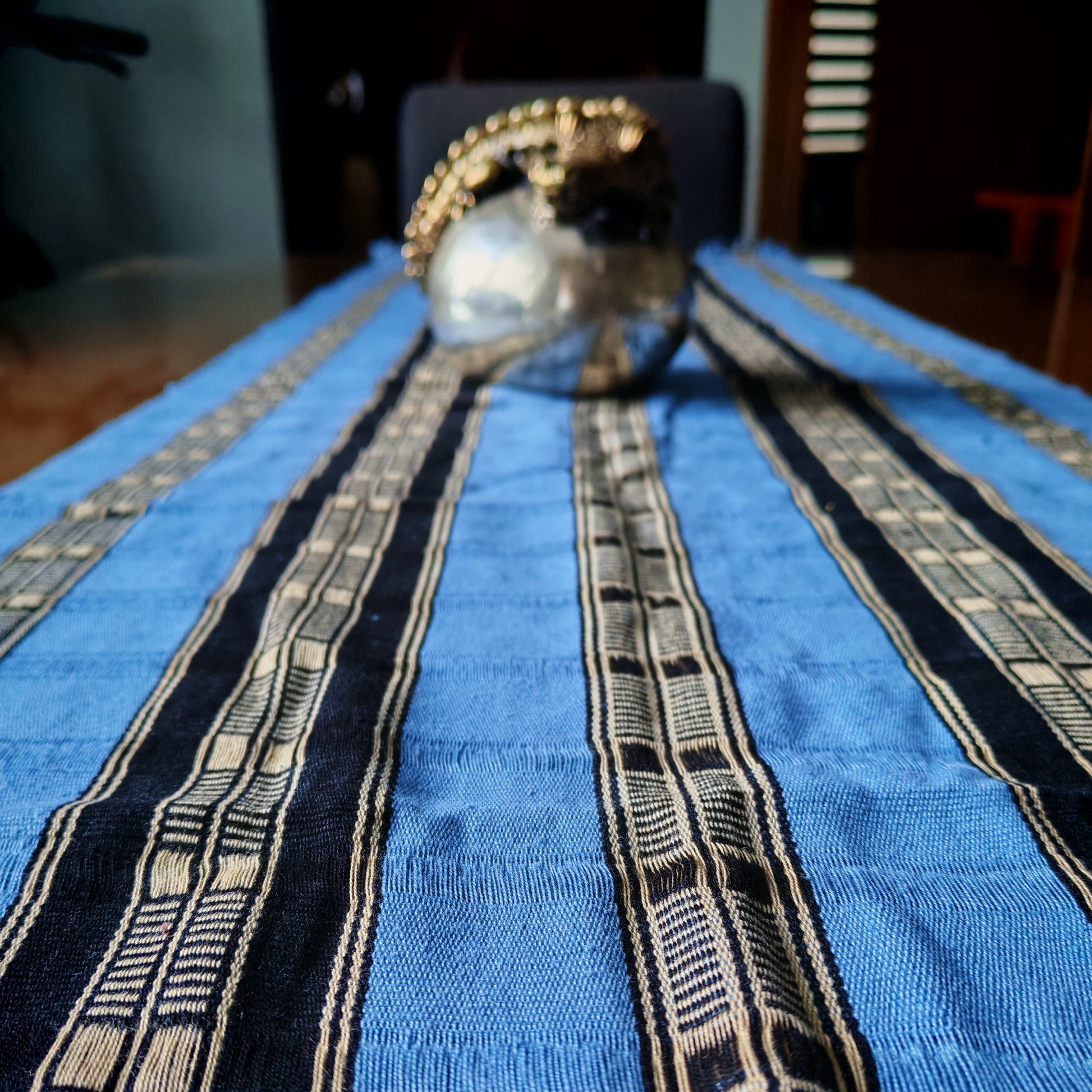Traditional handwoven table runner texture - authentic Mexican textile