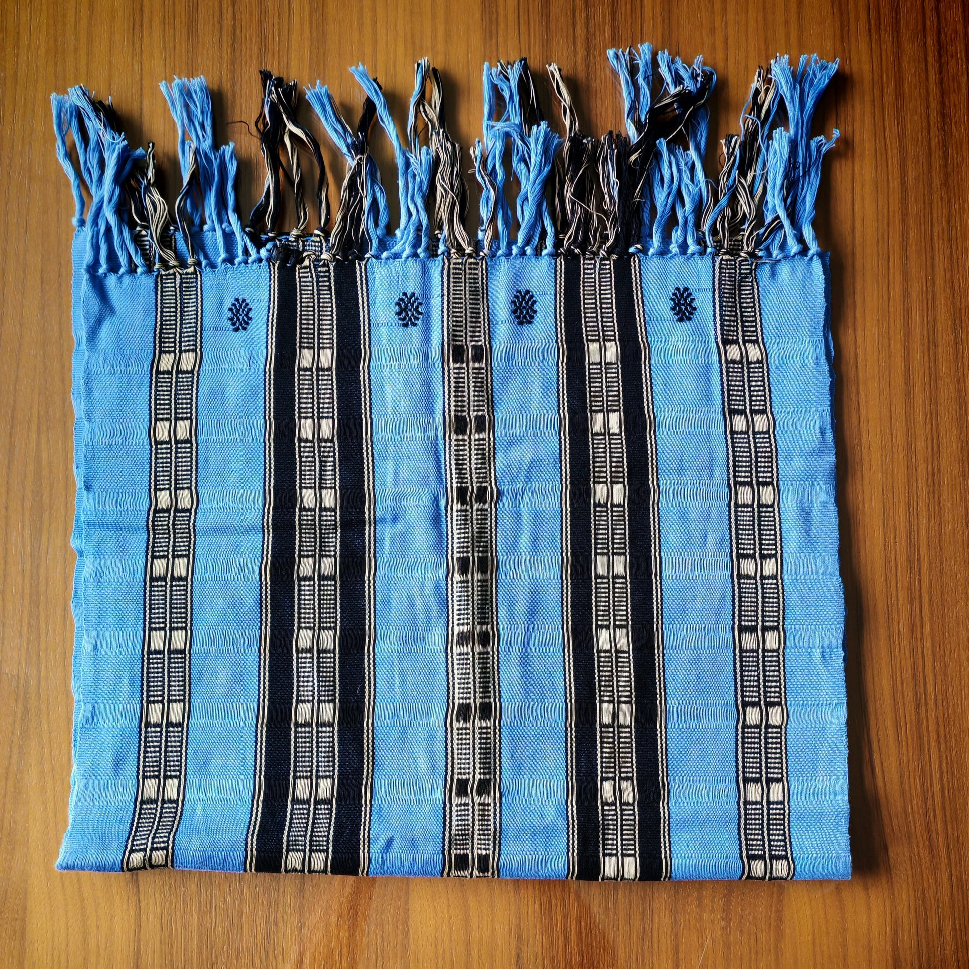 Colorful Mexican table runner close-up - handwoven artisan home decor