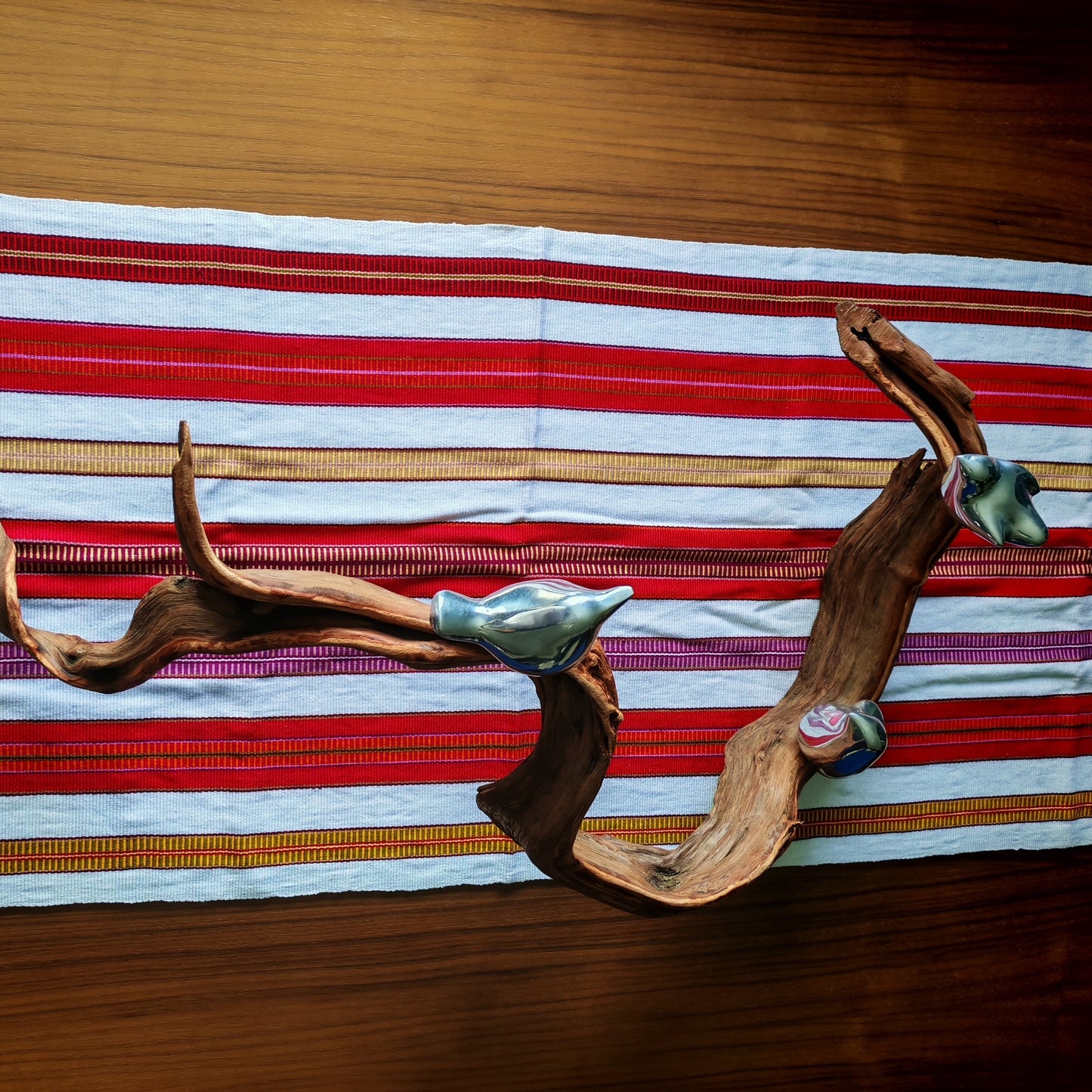 Handwoven Mexican table runner with colorful traditional design - home textile