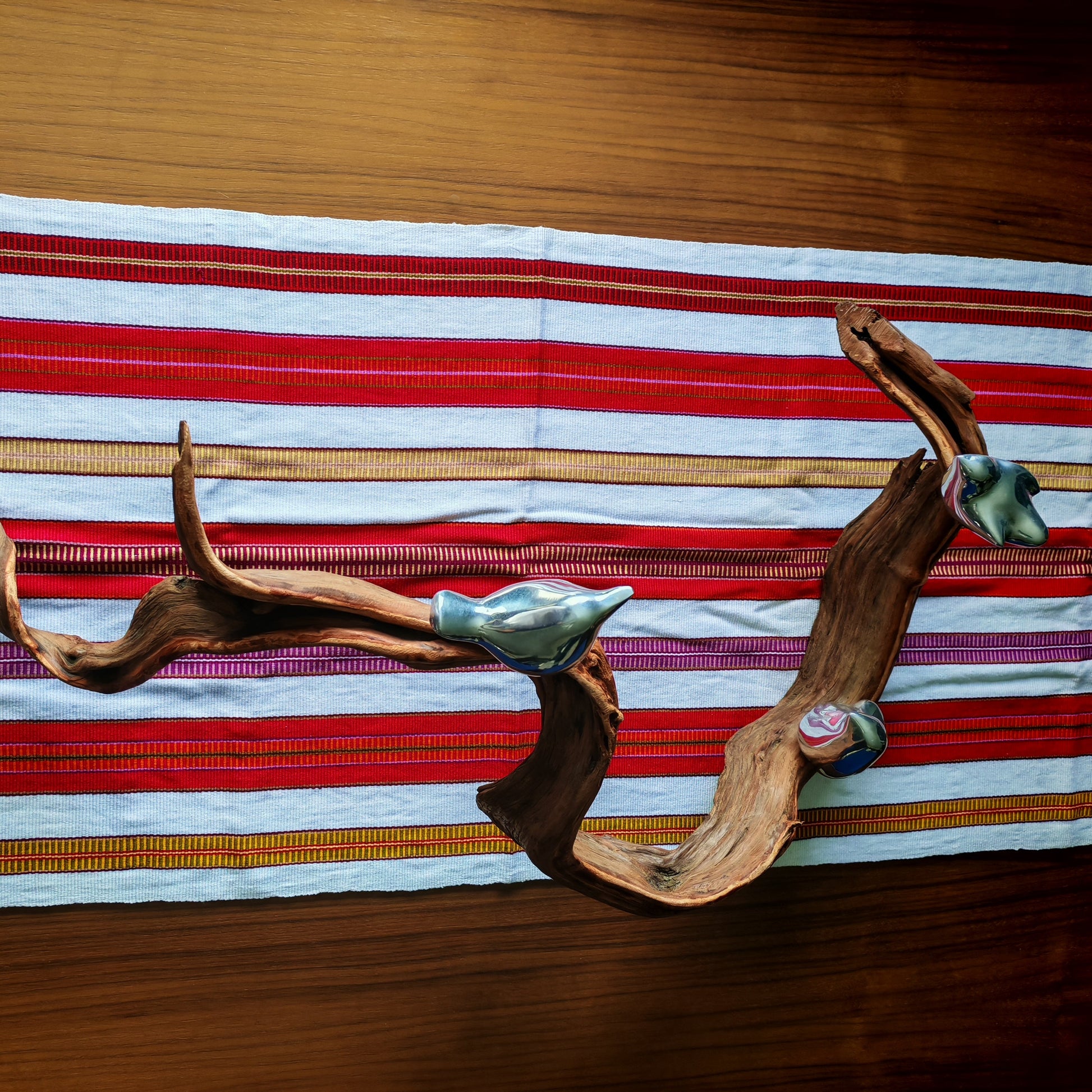 Handwoven Mexican table runner with colorful traditional design - home textile