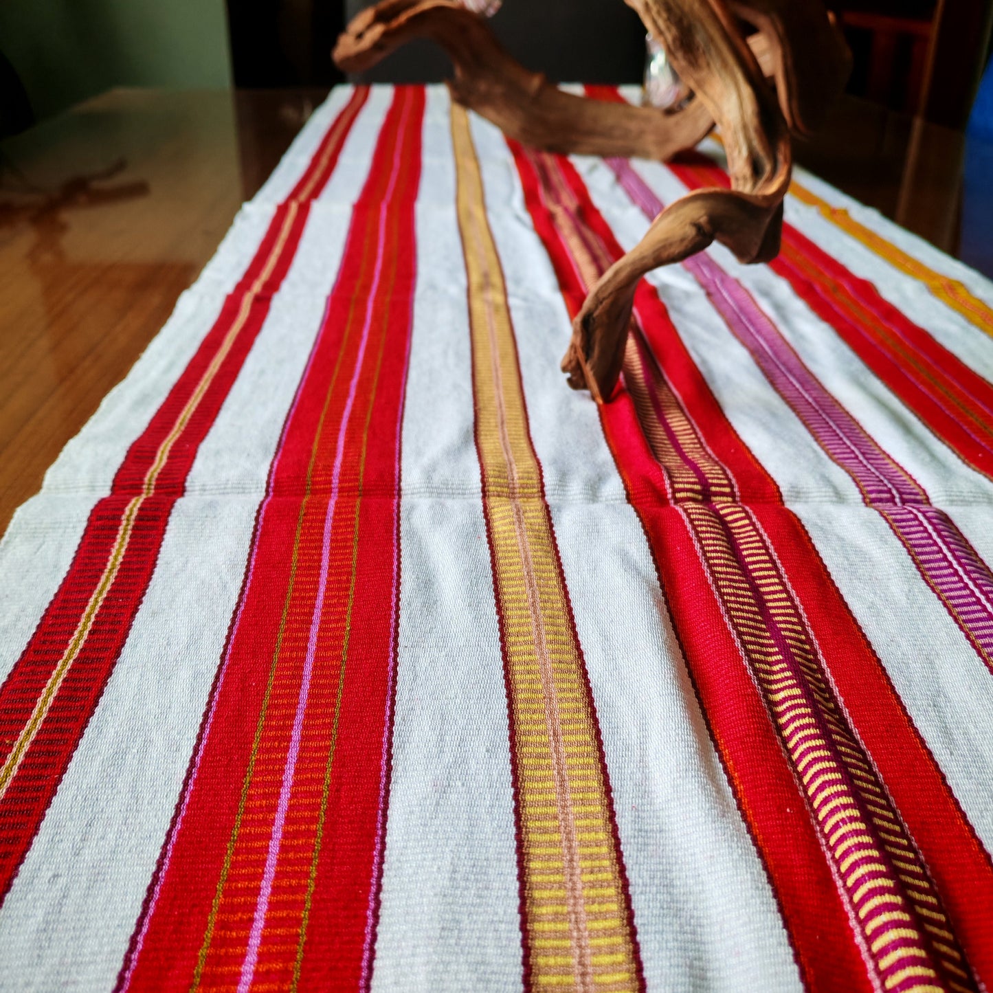 Traditional table runner detail - handwoven Mexican artisan textile