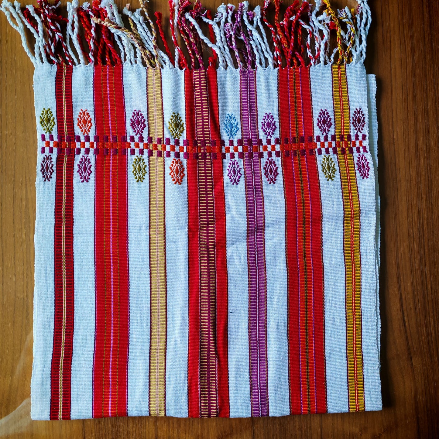 Colorful handwoven table runner pattern - authentic Mexican home decor