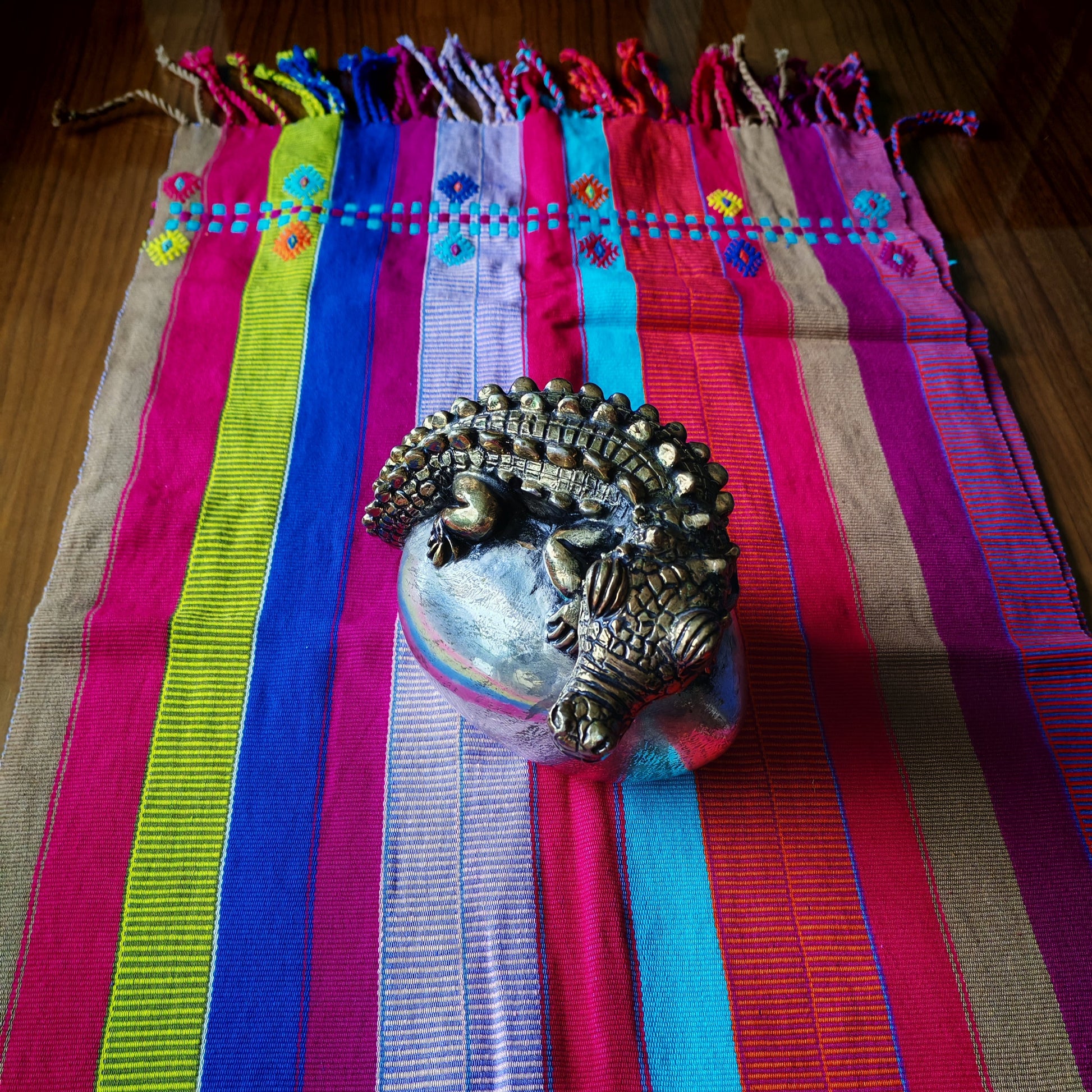 Handwoven table runner with vibrant Mexican textile - traditional home decor