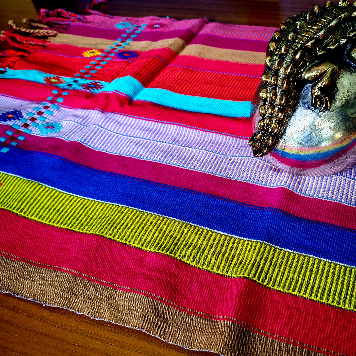 Traditional table runner texture - handwoven Mexican textile art