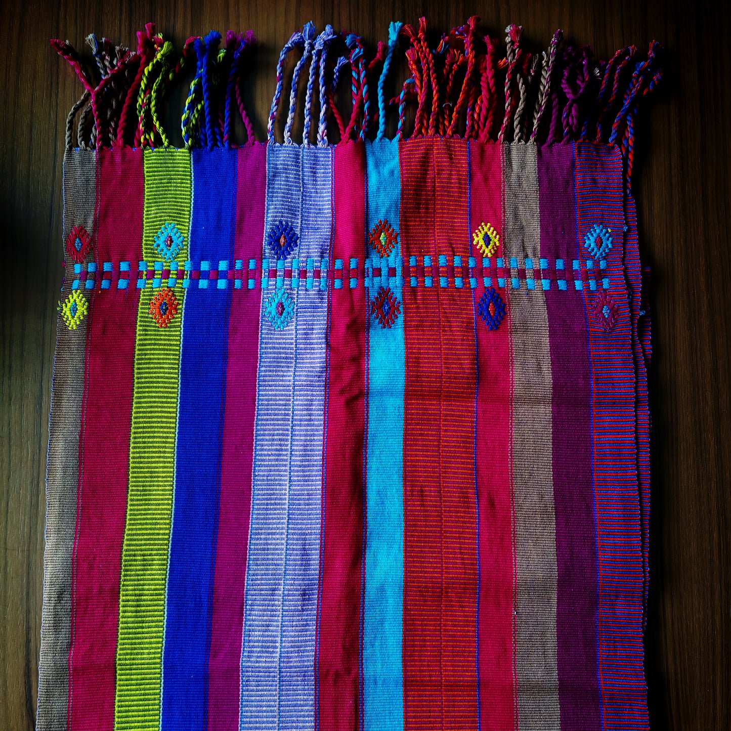 Colorful Mexican table runner detail - authentic handwoven home decor