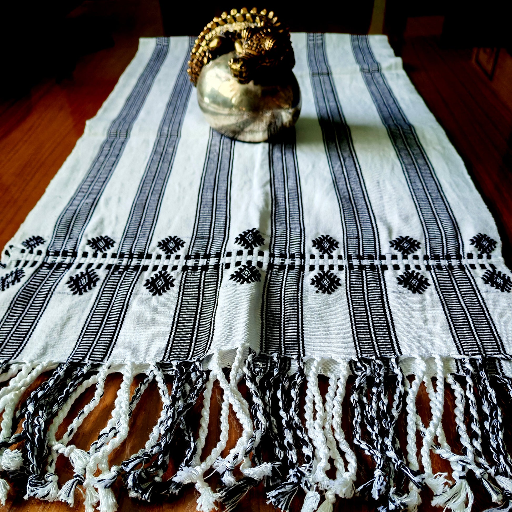 Handwoven table runner with traditional Mexican pattern - colorful textile