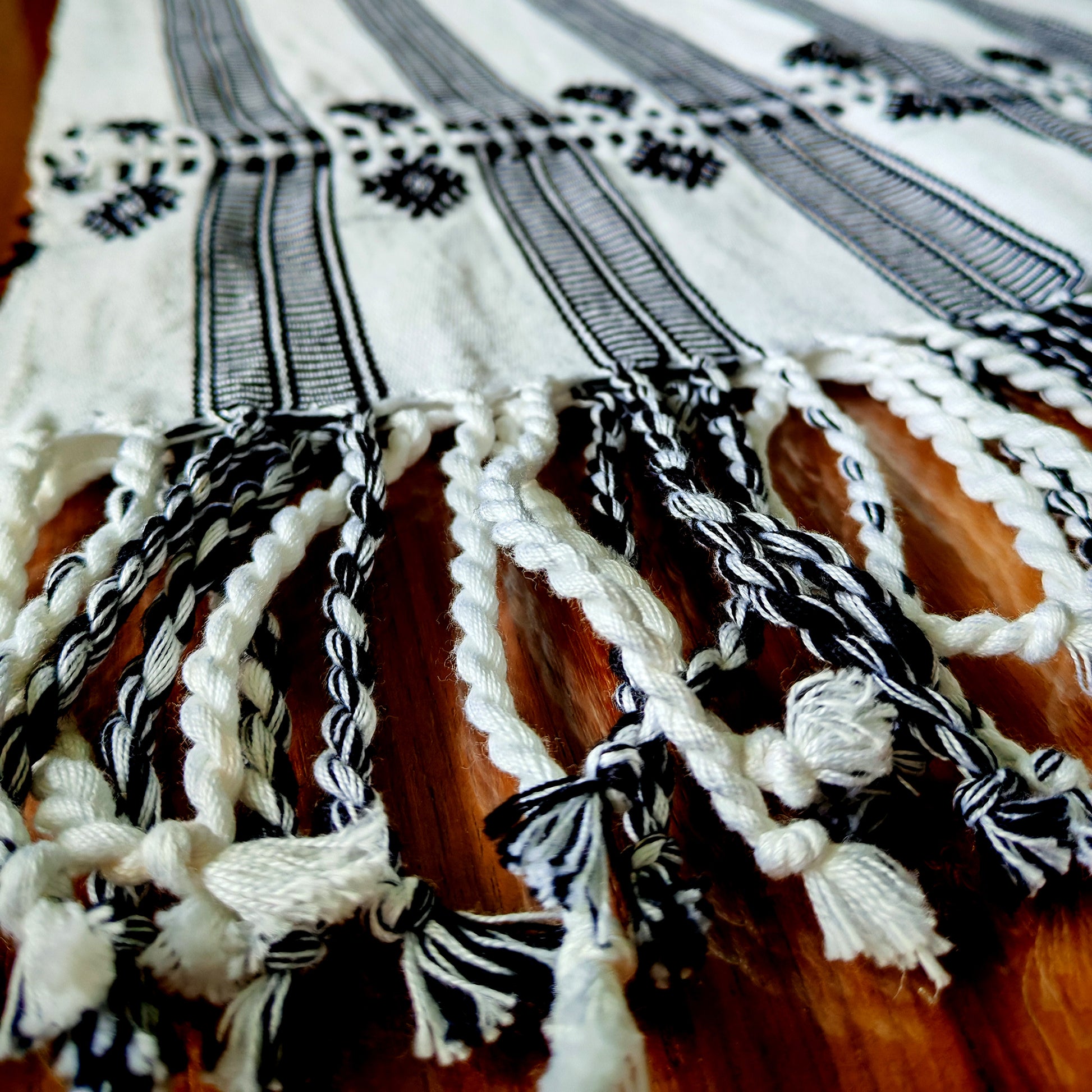 Traditional handwoven table runner close-up - authentic Mexican decor