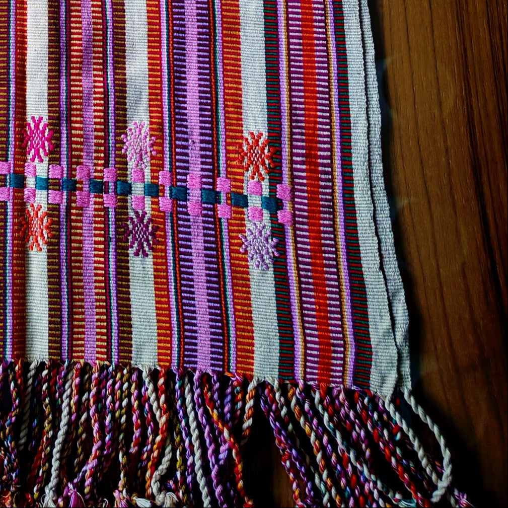 Mexican handwoven table runner close-up - colorful artisan craftsmanship