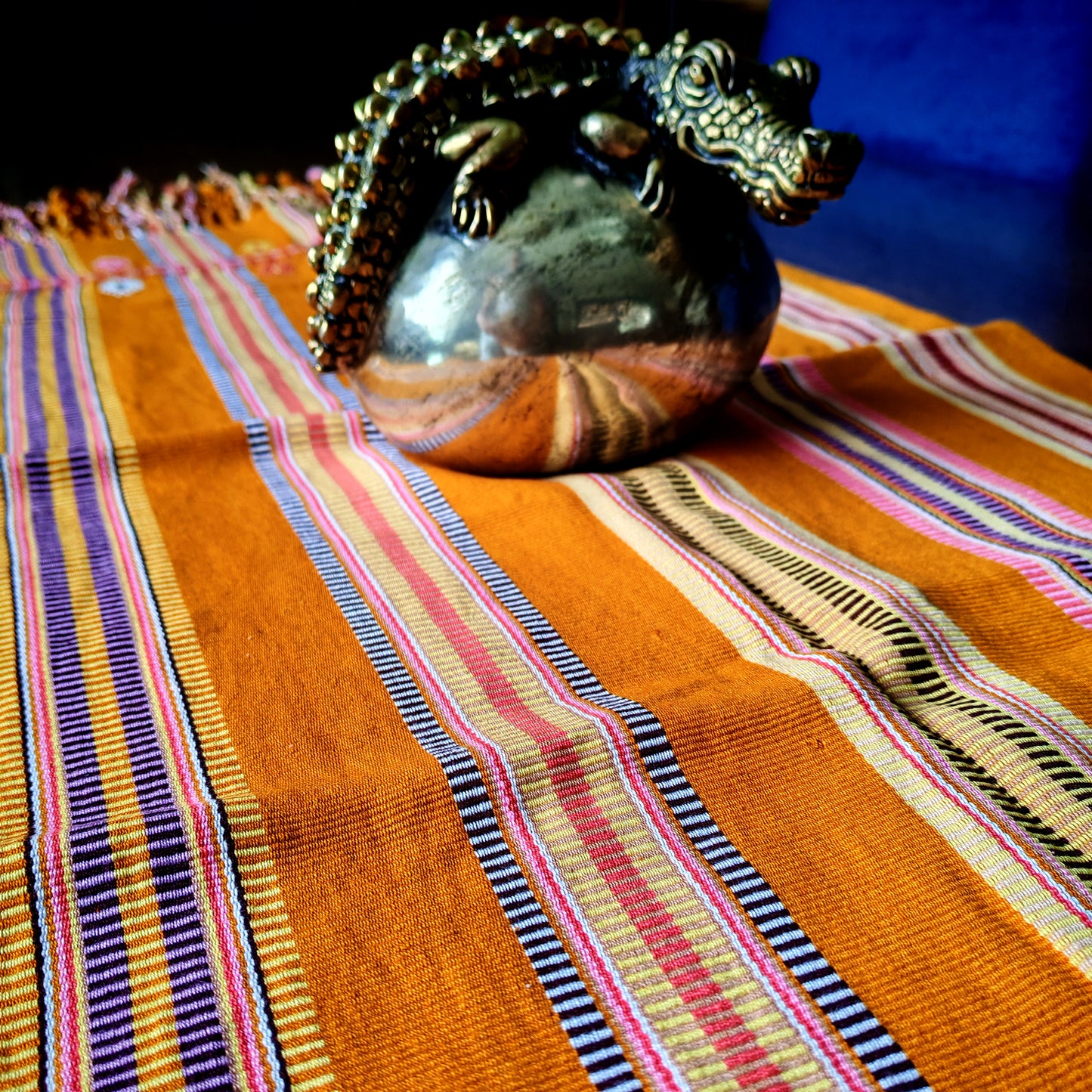 Mexican artisan table runner detail - handwoven vibrant pattern