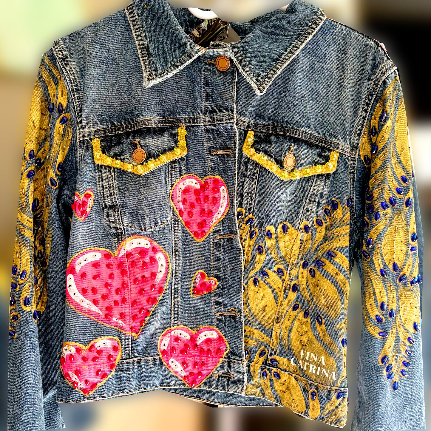 Hand-Embroidered Denim Jacket - Hearts Design | Mexican Artisan Fashion