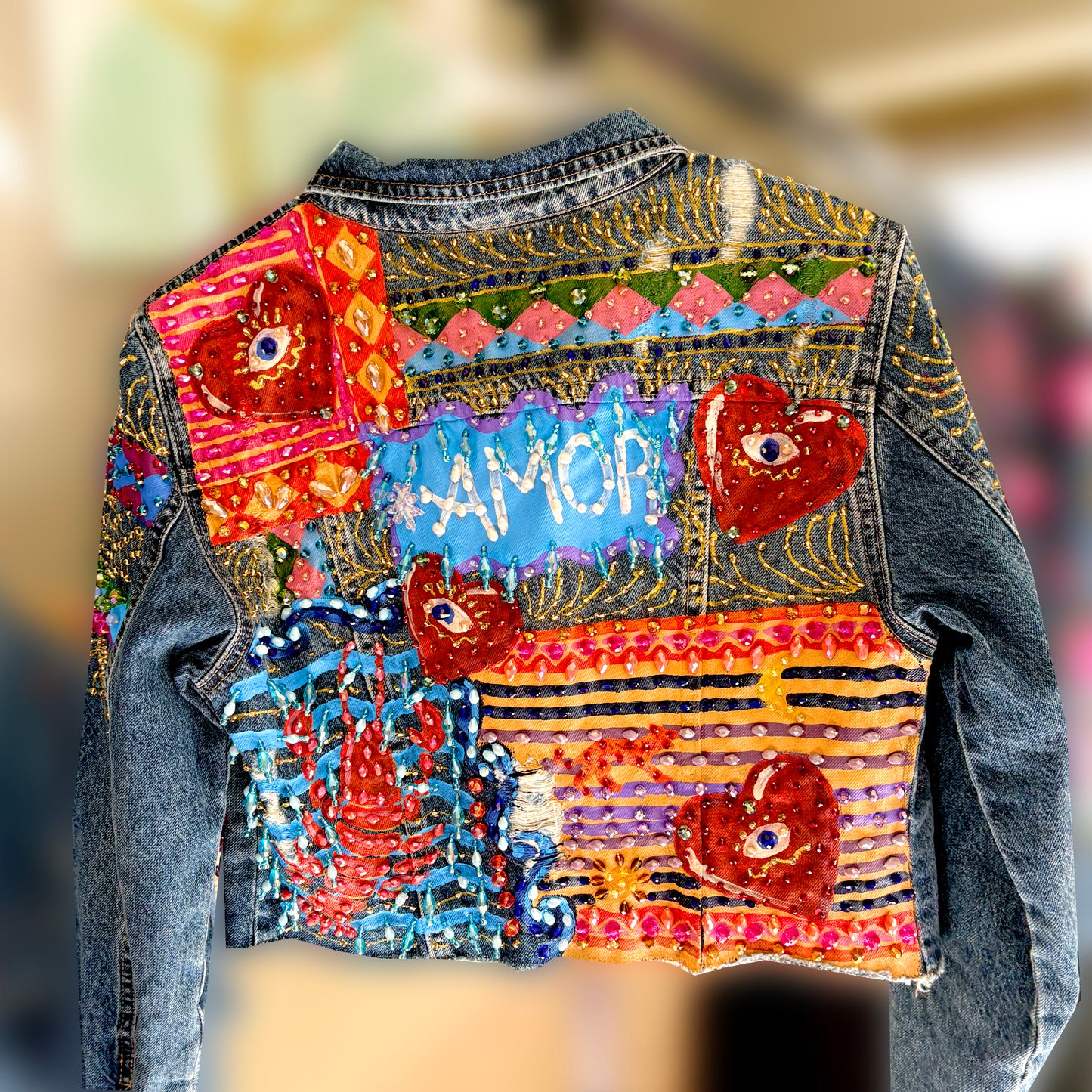 Hand-Embroidered Denim Jacket - Heart Amor Design | Mexican Artisan Fashion