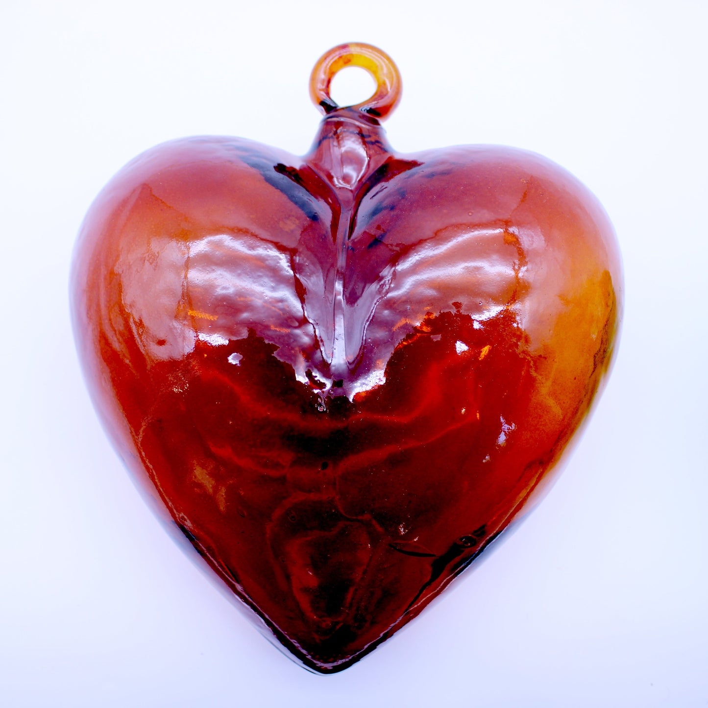 Jumbo Hand-Blown Glass Heart - Amber | Mexican Artisan Glassware