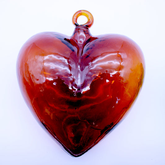 Jumbo Hand-Blown Glass Heart - Amber | Mexican Artisan Glassware