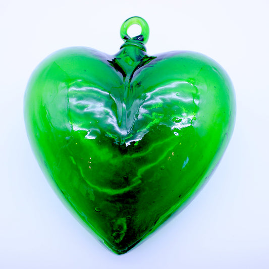 Jumbo blown glass heart green  | Mexican Artisan