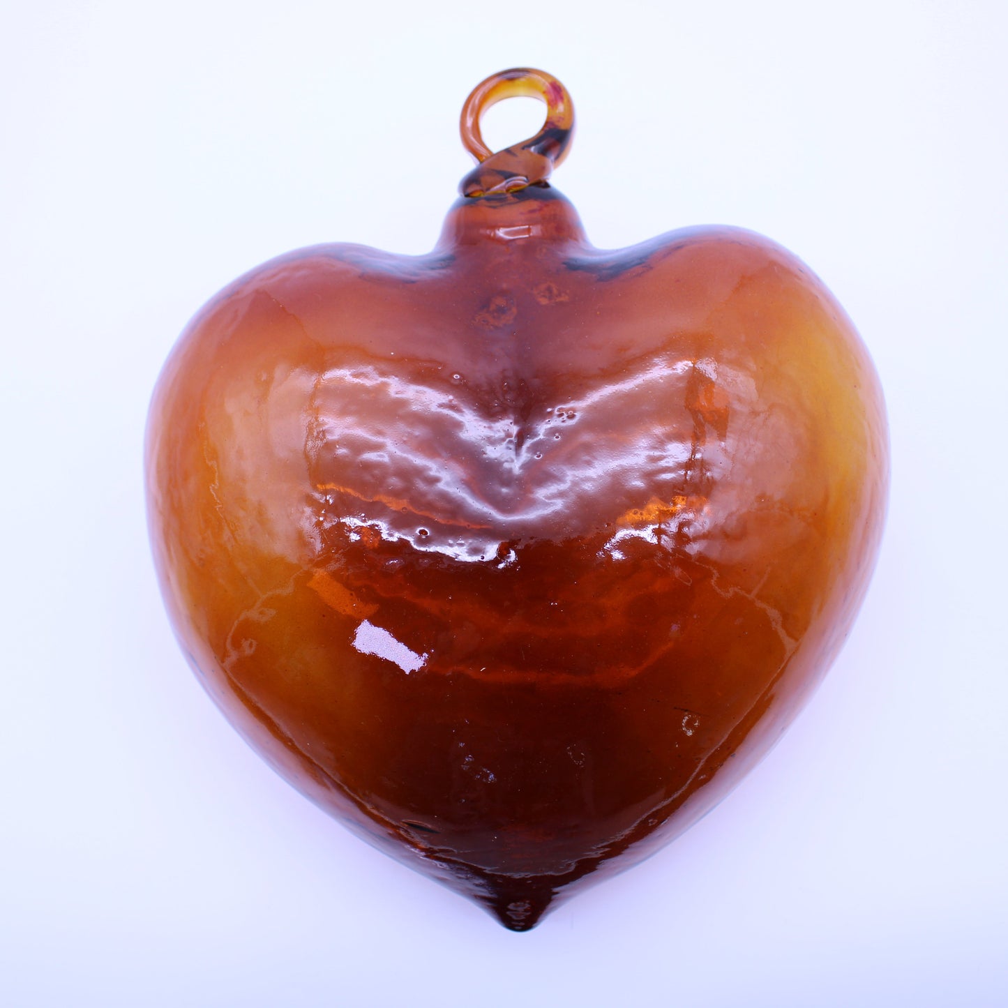 Large Hand-Blown Glass Heart - Amber | Mexican Artisan Glassware