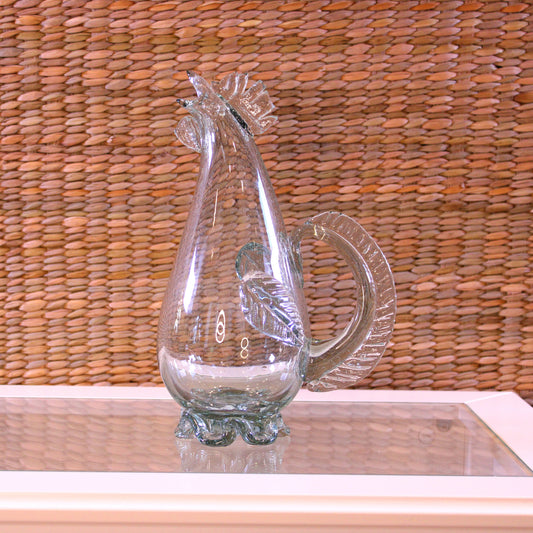 Hand-Pressed Glass Rooster Pitcher Clear - Mexican Artisan Glassware