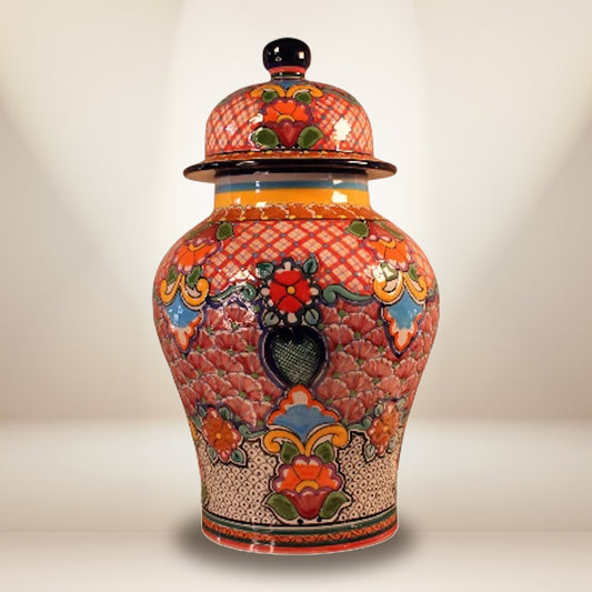 Hand-Painted Talavera Tibor Jar 16.5" - Authentic Mexican Pottery | Decorative Urn