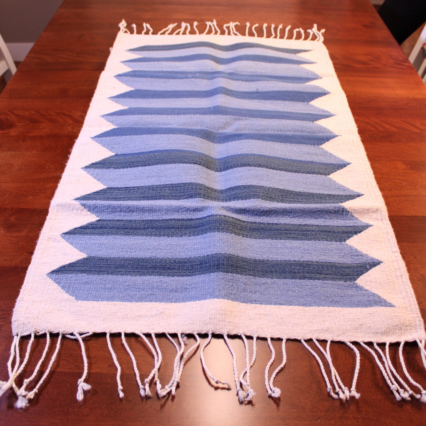 Handwoven Wool Rug in Blue - Traditional Mexican Telar | Authentic Artisan Home Décor