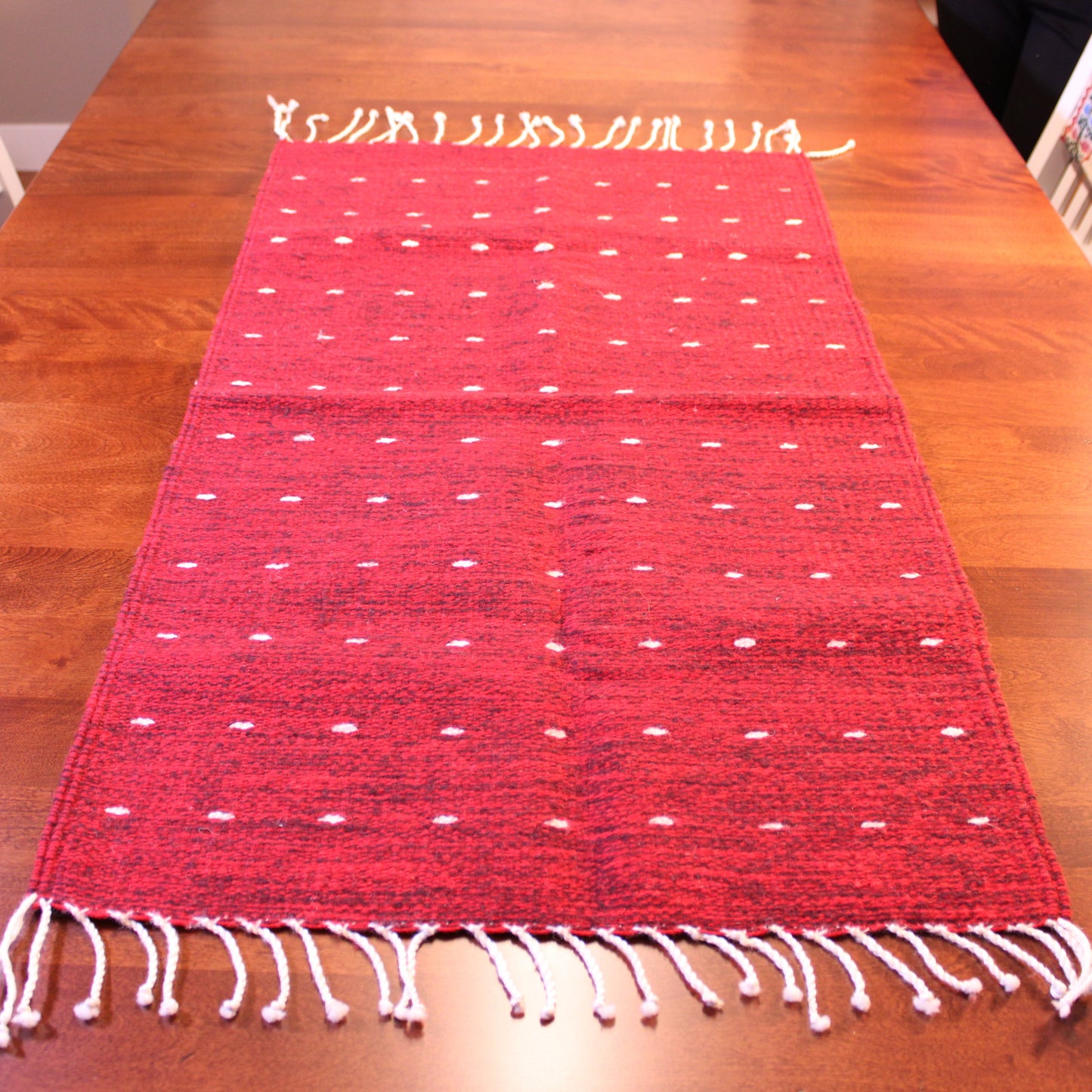 Handwoven Wool Rug in Red - Traditional Mexican Telar | Authentic Artisan Home Décor
